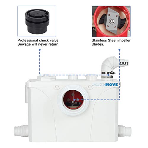 700Watt Macerating Upflush Toilet With Pump For Basement, Big Round Toilet Bowl, Dual Flush Water Tank, Macerator Pump Of 4 Ports For Kitchen Sink Bathtub, Two Piece Toilet #TOP6