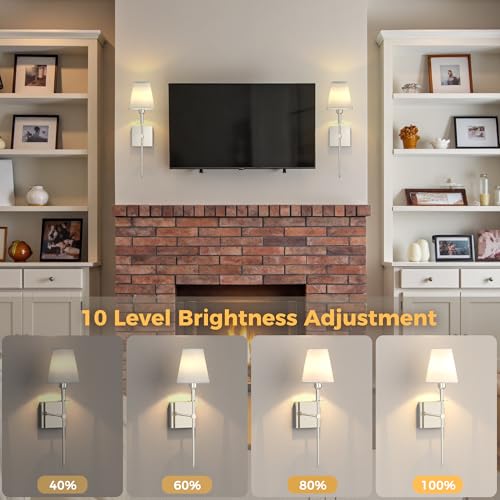 Image of DORESshop Battery Operated Wall Sconce Set of 2, Nickel Rechargeable Wall Lights, Sconce Wall Decor Set of 2, 7 Colors Mode Wireless Sconces for Bedroom Living Room Hallway