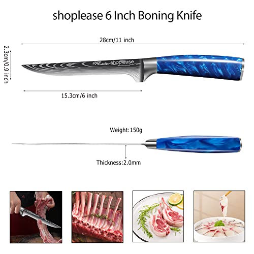 Professional 6-Inch Boning Knife, Blue Resin Handle, Damascus Pattern Blade, Sharp Hand-Edged Steel with Perfect Balance Pinch Point, for Meat Deboning, 15.3cm Blade Length - Image 3