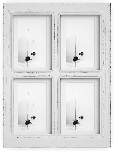 Barnyard Designs 4 Rustic Picture Frames with Matte for 4x6 Picture Frames and 5x7 Collage Picture Frames for Wall, Distressed Wood Pictures Frames Farmhouse Picture Frames, Wall Hanging, White, 16x12