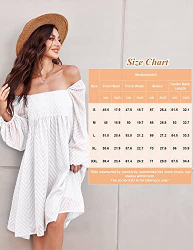 Hotouch Women Short Chiffon Dress Flowy Ruffle Hem Dress Long Sleeve Babydoll Dress Square Neck Loose Dresses(White Xl) #TOP4