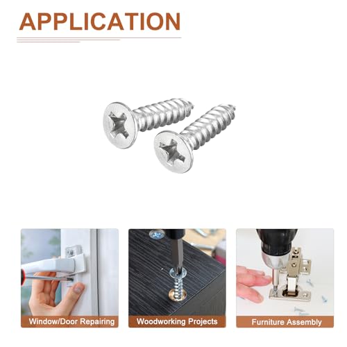 Image of DTGN 100Pcs #7x5 /8 inch Flat Head Wood Screws, 304 Stainless Steel Phillips Self Tapping Screws - Good for Woodworking, Furniture - Silver