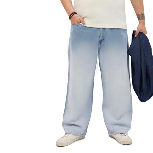 Image of Urbano Plus Men's Loose Baggy Fit Heavy Washed Faded Denim Jeans Non-Stretchable