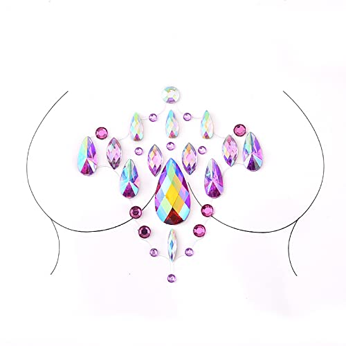 Miniatura 6 de Gemas de cara rosa de sirena con diamantes de imitación para la cara, tatuaje, calcomanías corporales rave, gemas de pecho para mujeres y niñas, 2