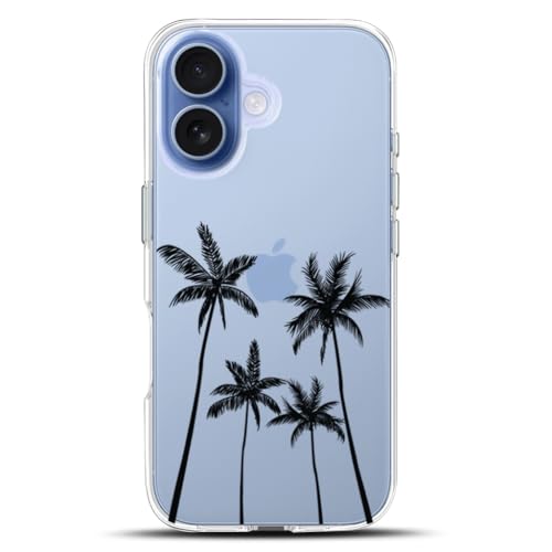 KEXAAR Compatible with iPhone 17 Case, Clear Floral Flower Plam Tree Leaf Beach Shockproof Protective Bumper Hard Back Slim Cute Clear Phone Cover for Women Girls 2025 6.3", Palmz 17