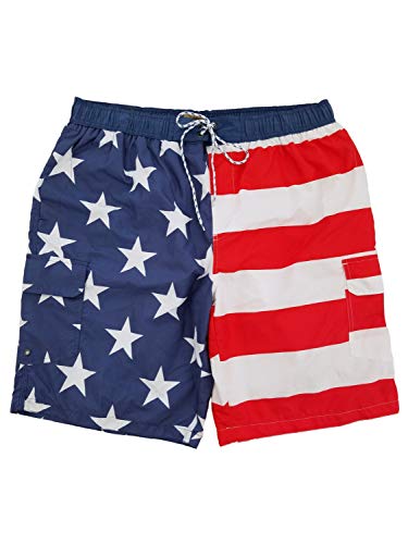 Mens American Flag USA Patriotic Cargo Swim Trunks Swim Shorts Board Shorts