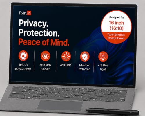 Image of Pxin Aura | 16 Inch (16:10) | Touch Sensitive Privacy Screen | Anti Blue | Anti Glare | UltraThin for Hyper Touch | Anti UV | Privacy Filter compatible with HP /Dell /Lenovo /Asus /Acer