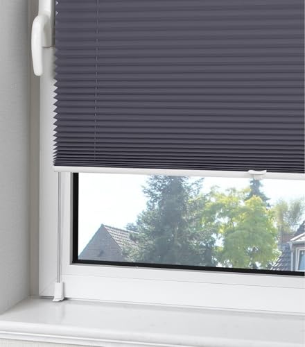 OUBO Plissee Klemmfix ohne Bohren Aluminium-Schienen, Anthrazit 80 x 130cm(BxH), lichtdurchlässig & Blickdicht, Jalousie Faltrollo Innen für Fenster & Tür
