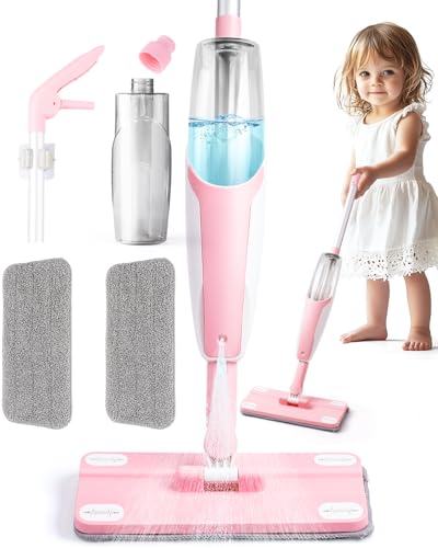 Image of Pink Mini Spray Mop for Toddler-Girls Montessori Cleaning Toy that Real Spray Water,Pretend Playhouse Essentials for Girls Ages 3-8,Toddler Educational Housekeeping Set