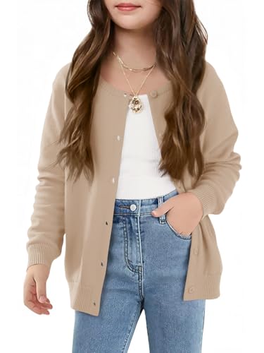 Haloumoning Girls Button Down Cardigan Kids Long Sleeve Crewneck Uniform Knit Sweater 5-14 Years