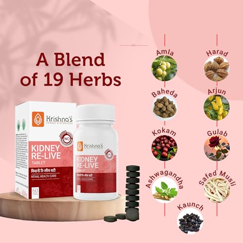 Image of Krishna's Kidney-Re Live Tablets - Advanced Kidney & Urinary Health Support Formula, 60 Tablets (Pack of 1)