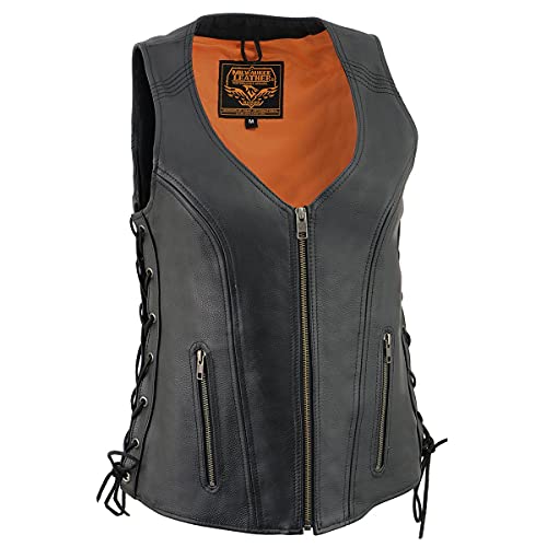 Image of Milwaukee Leather Women's Premium Classic Leather Motorcycle Rider Vest w /Adjustable Side Laces