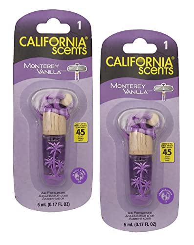 Image of California Scents Air Fresheners Hanging Vial Necklace, Hanging Car Air Freshener & Odor Eliminator for Strong Odor (2 Packs, Monterey Vanilla)
