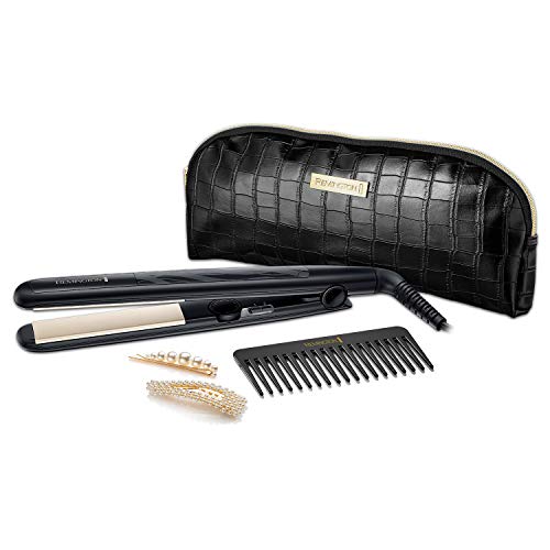 Remington Ceramic Style Edition Hair Straightener Gift Set - Includes Hair Comb, 2 x Clips and Storage Pouch - S3505GP, Black
