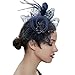 DUOJINSANXI Fascinators Hats for Women, Tea Party Hats for Women and Girls, Fashion Elegant Navy Blue Church Hat, Tea Party Attire Accessories Flower Mesh Headband for Easter and Wedding