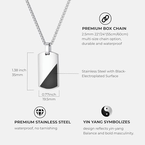 GAVU Herren Dog Tag Halskette mit rechteckigem Hundemarke Anhänger für Herren 60cm