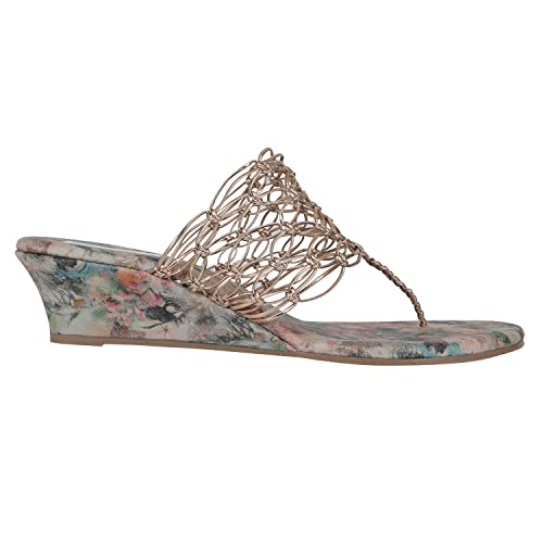 Image of Zyla Women Rose Gold Woven Design Wedges