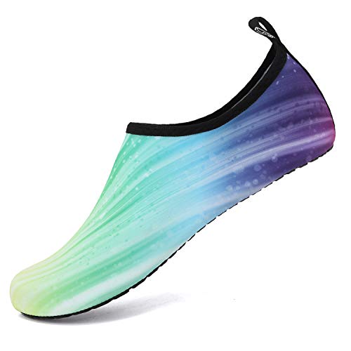 HMIYA Calzado para Agua Descalzo, de Secado rápido, sin Cordones, Calcetines acuáticos para Yoga, Playa, Surf y natación(Verde Degradado,34-35 EU)