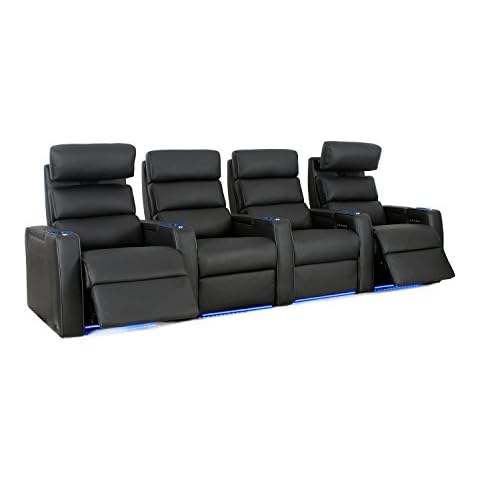 Octane Seating Dream HR Series Home Stadium Seating - Top Grain Leather - Power Recline - Motorized Headrest - Lighted Cup Holders (Row of 2, Black) Cover