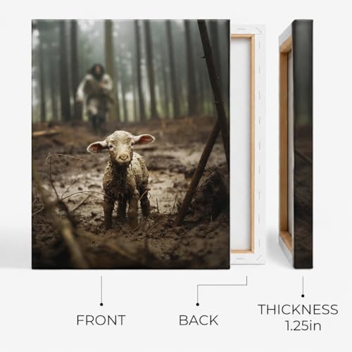 Image of GUN SUPPLIES OUTLET LLC Jesus and Lamb Canvas Wall Art Jesus Running After Lost Lamb Picture Wall Art Christian Home Decor 24x30 inch