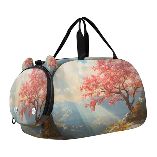 YETTASBIN Sport Travel Duffel Bag for Girls Boys, Autumn Tree Leaves Large Waterproof Weekender Overnight Bag, Detachable Shoulder Strap Gym Bag with Shoe Compartment & Wet Pocket