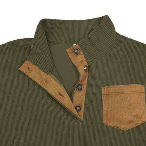 ZOCANIA Men's Corduroy Sweatshirts Pullover Casual Long Sleeve Stand Collar Button Henley Button Sweatshirts with Pockets3