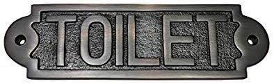 Adonai Hardware Decorative "TOILET" Brass Door Sign (Satin Brass)
