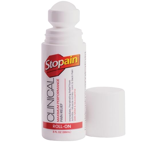 Stopain Clinical 10% Menthol Pain Relief Roll-On (3 oz) Professional Strength Topical Analgesic for Back Knee Joint and Arthritis Pain Relief Made in USA