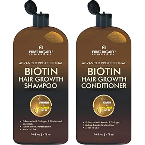 First Botany, Biotin Hair Growth Shampoo Conditioner Anti Hair Loss Thickening formula Collagen & Stem Cell For Hair Regrowth Anti Thinning Sulfate Free For Men Women Anti Dandruff Treatment 16 oz x2 Cover