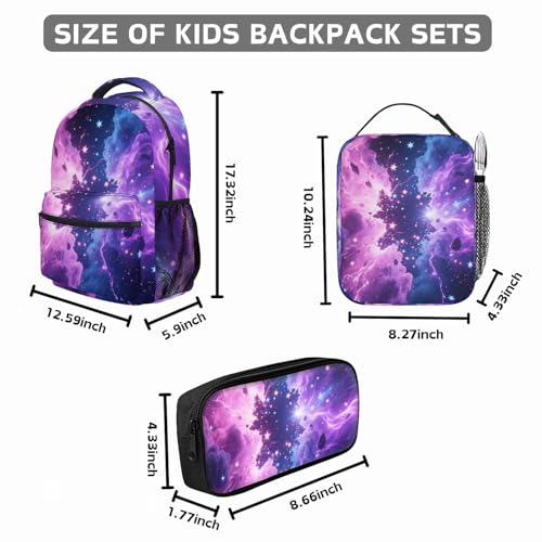 Kids Backpack With Lunch Box, Lightweight School 3 Set, Boys Girls Starry Sky Schoolbag, Children Teens Elementary Middle School Christmas4