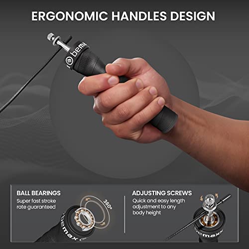 Bemaxx BM-SP1B High Speed Jump Rope + Exercise Guide + 2 Adjustable Replacement Steel Cables & Ergonomic Handles thumb #2