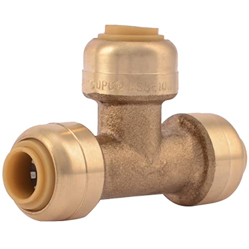 Image of SharkBite 1 /4 Inch (3 /8 Inch OD) Tee, Push to Connect Brass Plumbing Fitting, PEX Pipe, Copper, CPVC, PE-RT, HDPE, U358LFA