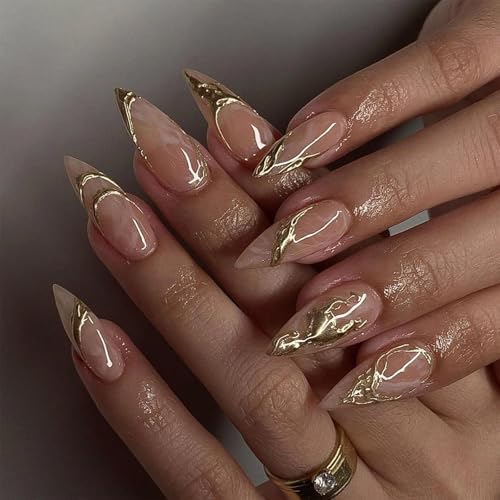 24 PCS False Nails Almond Shaped Acrylic Simple Press On Glossy Full Covers Stick On For Women Girl