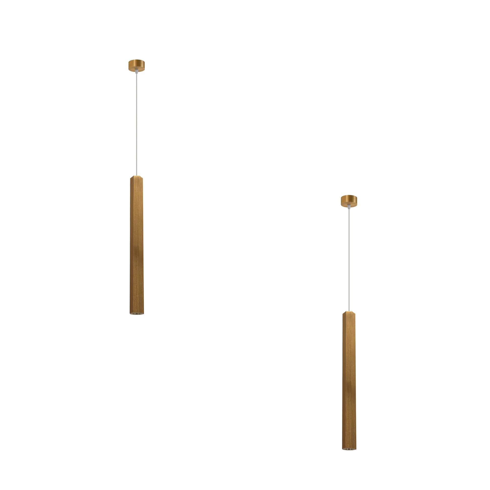 LEDSone 2 Back Modern Gold Cylinder Pendant Light Slim Tube Ceiling Light Fitting, Contemporary Hanging Lamp for Kitchen Island, Dining Room & Bar Adjustable Drop