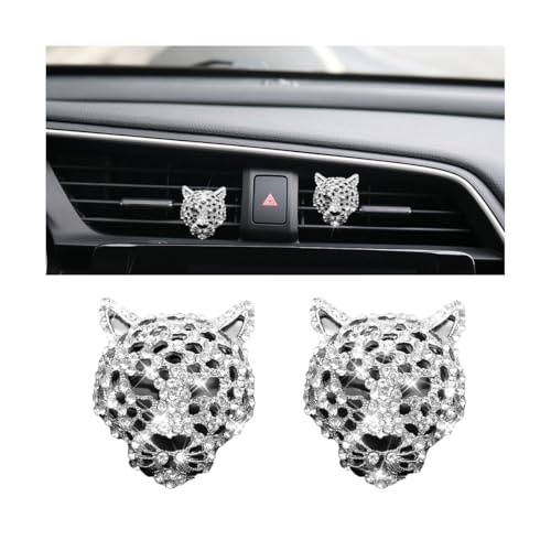 Image of Mandark Bling Leopard Car Air Vent Clip, 2PCS Crystal Rhinestone Vehicle Air Outlet Cheetah Print Decoration, Automotive Interior Ornament Accessories, Universal for SUV Sedan Truck (Silver)
