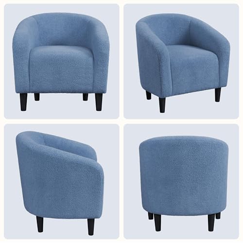 Image of Yaheetech Sherpa Accent Chairs, Compact Furry Barrel Chairs with a Curved Silhouette for Small Spaces, Living Room, Bedroom, Blue