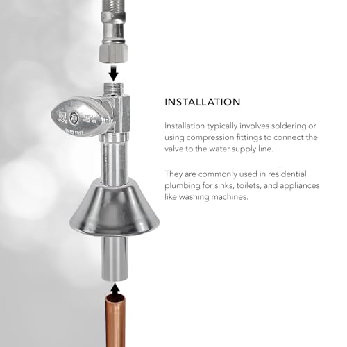 Image of Midline Valve 74212QS-OM-5 Water Supply Straight Stop Valve with Flange and 5 in. Extension; for Toilet, Sink, Dishwasher, Heater; 1 /2 in. SWT x 3 /8 in. COMP; Chrome Plated Brass (5 Pack)