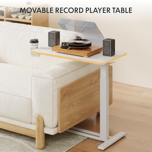 Image of FLEXISPOT 32 inch Mobile Standing Desk Pneumatic Lift Computer Workstations | Computer workstation desk with hidden wheels,Laptop Rolling Cart for home office and small spaces.31.5 inchW x 15.7 inchD,White Maple