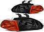 [Halogen Model] 4PCS Factory Style Headlight Lamps Assembly Compatible with Honda Civic Coupe Hatchback 1992-1995, Driver and Passenger Side, Smoked Lens Amber Corner