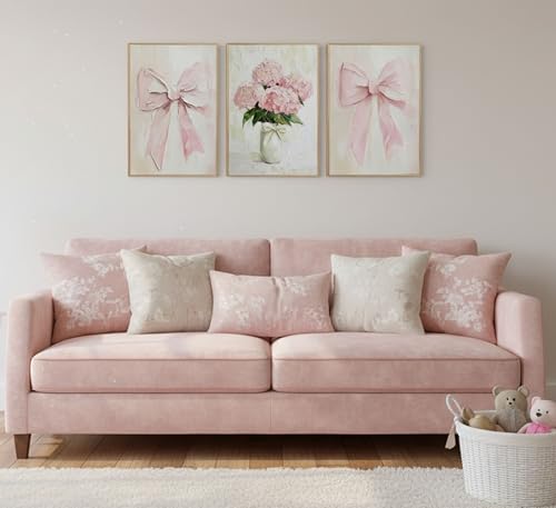 Image of 3Pcs Trendy Pink Bows Canvas Wall Art for College Apartment Bedroom Decor