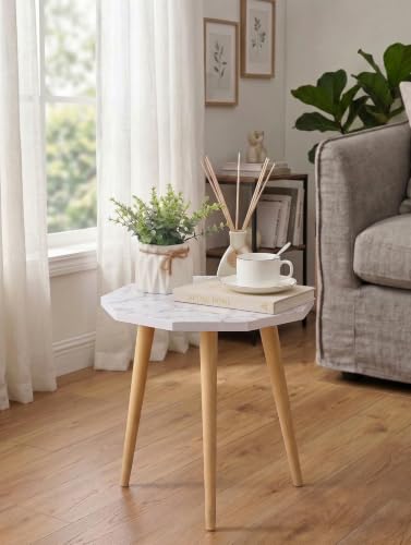 Image of UHUD CRAFTS Multipurpose Wooden Foldable Side Table /End Table /Plant Stand /Stool for Living Room & Bedroom | Kids Play Furniture Table - White Marble