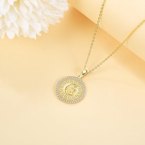 DAYLINLOVE Sun and Moon Necklace 925 Sterling Silver Pendant Dainty Moon Sun Star Jewellery Mother's Gifts for Mom Her Women Girls
