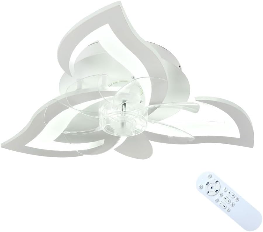 22.8" Modern Ceiling Fan with Lights,Dimmable Flower Ceiling Light Fan with Remote Control,6 Speeds 3 Colors Ceiling Fans lamp for Kitchen Bedroom Living Room (White)