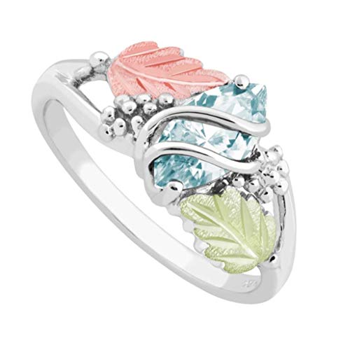 Marquise Synthetic Aquamarine March Birthstone Wrap Ring, Sterling Silver, 12K Green And Rose Black Hills Gold Size 8 #TOP2