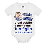 Gattablu Body bimbo neonato bebè Pronto nonna vieni subito a prendermi tua figlia mi infastidisce! Divertente idea regalo per festa dei nonni! (9 mesi)
