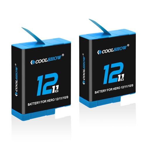 COOLSHOW GoPro Hero 12/Hero 11/Hero 10/9 �o�b�e���[ GoPro HERO 9/10/11/12 Black �Ή��o�b�e���[ 1800mAh�����o�b�e���[2�� PSE�F�؍�