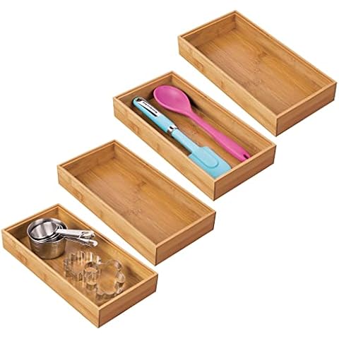 mDesign Set of 4 Bamboo Drawer Organisers Cover