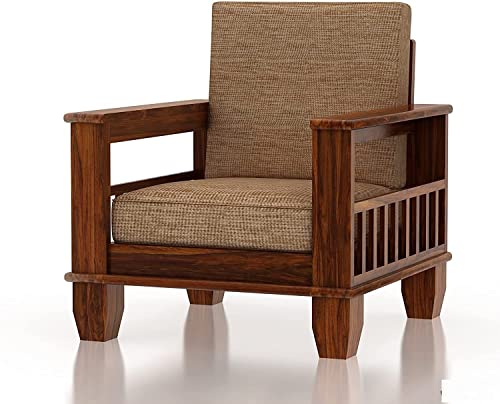 Image of Solid Sheesham Wooden Sofa Set for Living Room | Five Seater Sofa Set with Side Pocket Storage & Cushion | Rosewood Sofa Set for Home (Teak, 5 Seater)