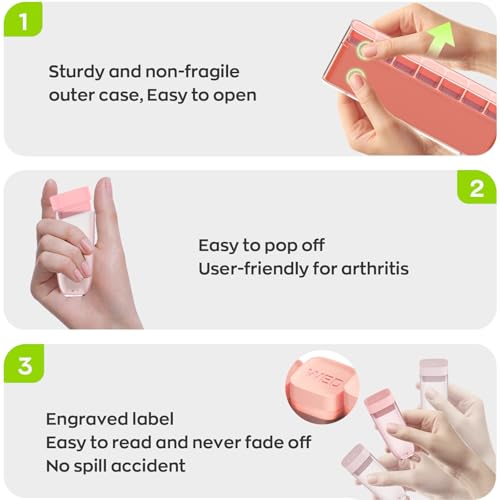 Image of Weekly Pill Organizer 1 Time a Day, HIONXMGA Portable Detachable Travel Pill Box 7 Day, Large Once Daily Pill Holder Case, Color-Coded Dispenser for Vitamin Medicine Supplement Fish Oil, Orange Pink