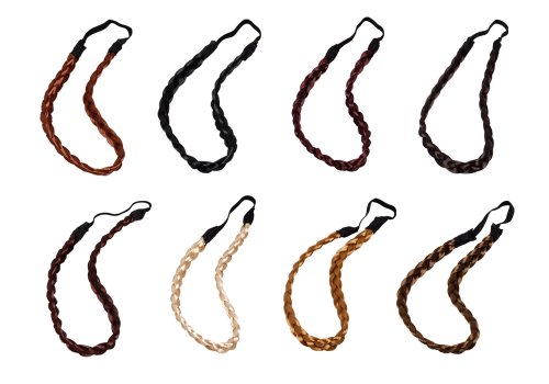 Bundle Monster 8pc Fashion Elastic Stretch Synthetic Hair Braid Braided Headband Mix Color Set - Black, Brown, Blonde